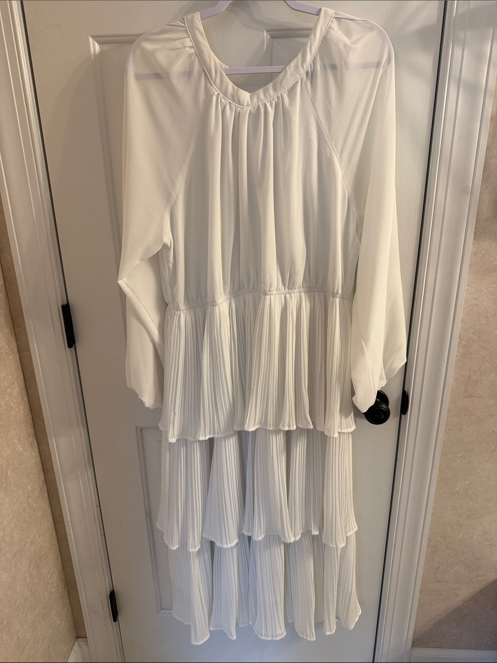 White Tiered Pleated Midi Dress